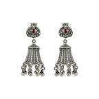 Oxidized Silver Bell Jhumka Stud Earrings against plain white background