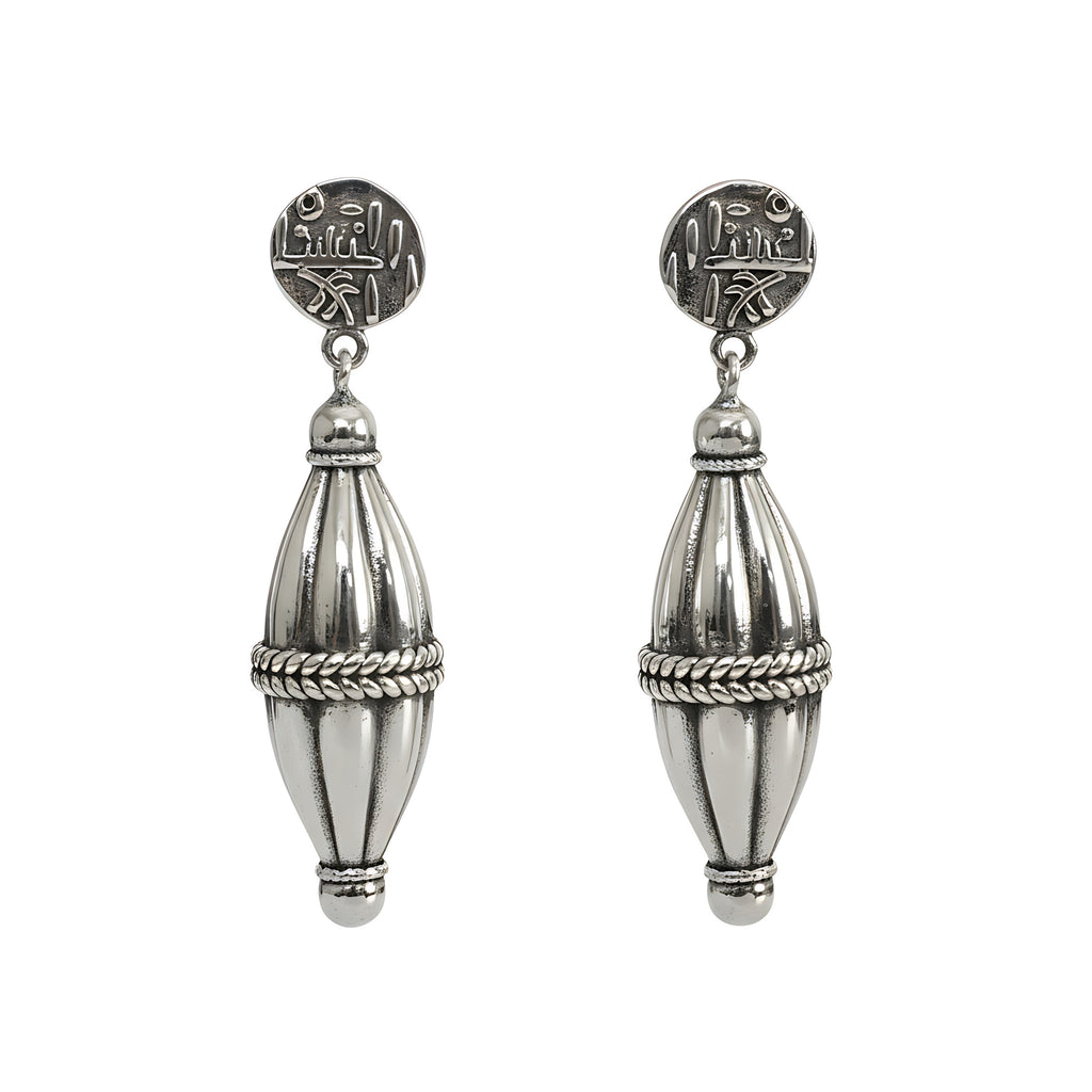 Oxidized Silver Dholki Drops Stud Earrings against plain white background
