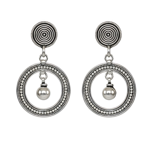 Oxidized Silver Spiral Orbit Stud Earrings against plain white background
