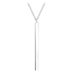 Silver necklace with a vertical bar pendant on a white background