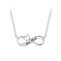 Silver necklace with 'Best Mom' infinity symbol on a white background
