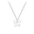 Silver butterfly necklace on a white background