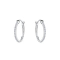 Silver French lock hoop earrings with CZ stones on a white background