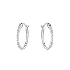Silver French lock hoop earrings with CZ stones on a white background