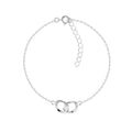 Silver bracelet with interlocking circles charms on a white background