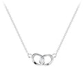 Silver necklace with interlocking circles on a white background