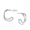 Dual band silver half hoop stud earrings on a white background