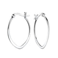 Elongated silver French lock  hoop earrings on a white background