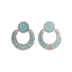 Pair of silver enamel earrings with floral design on a white background