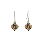 Lantern-shaped silver enamel earrings with floral design on a white background