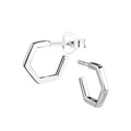 Hexagonal half hoop stud earrings on a white background