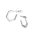 Hexagonal half hoop stud earrings on a white background