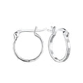 Hammered silver French lock hoop earrings on a white background