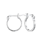 Hammered silver French lock hoop earrings on a white background