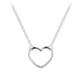 Silver heart-shaped pendant necklace on a white background