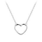 Silver heart-shaped pendant necklace on a white background