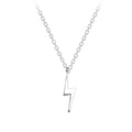 Silver lightning bolt necklace on a white background