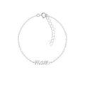 Silver bracelet with 'mom' inscription on a white background