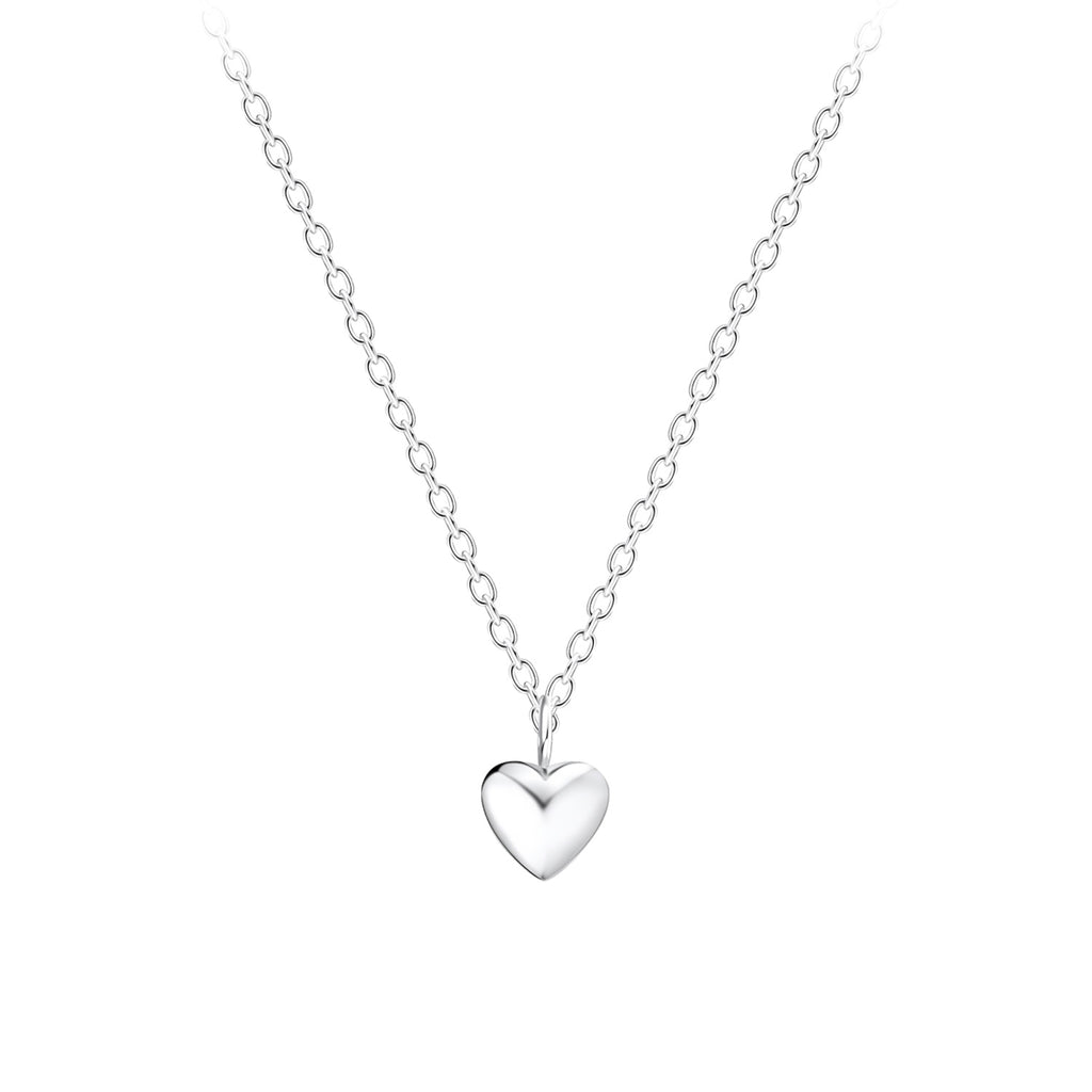 Silver heart-shaped pendant necklace on a white background