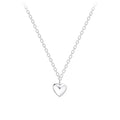 Silver heart-shaped pendant necklace on a white background