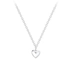 Silver heart-shaped pendant necklace on a white background
