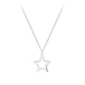 Silver star pendant necklace on a white background