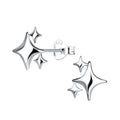 Silver triple star-shaped stud earrings on a white background