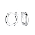 Pair of wide band silver French lock hoop earrings on a white background